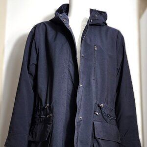 Banana Republic Women's Navy Long Hooded Drawcord Spring/Rain Coat - XL